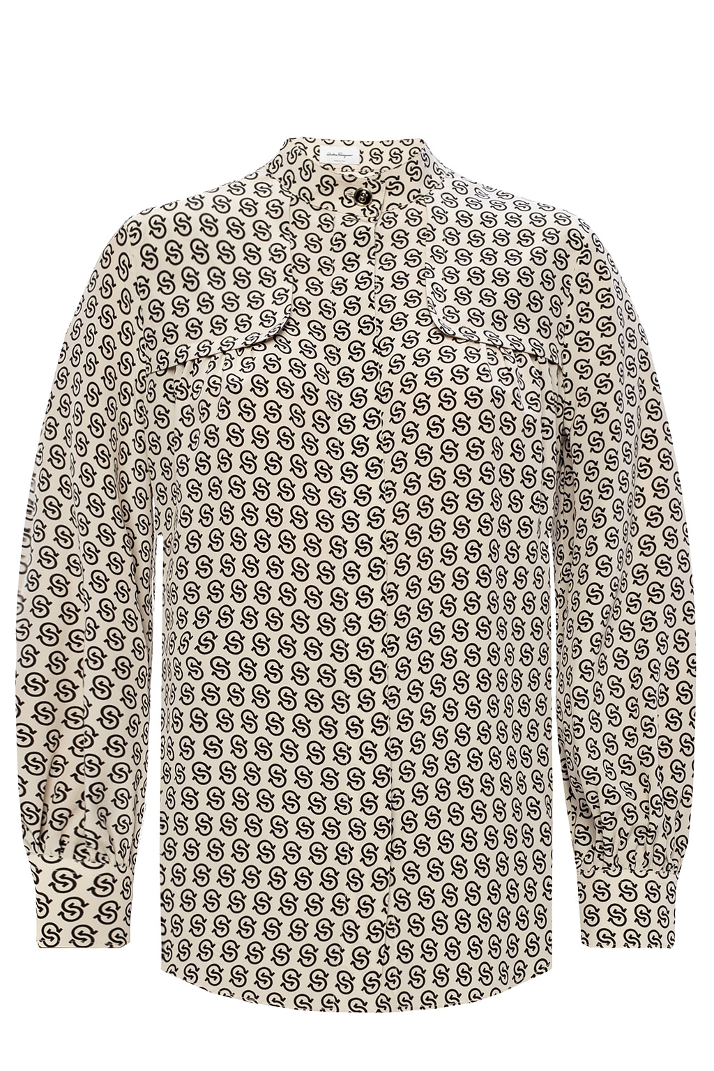 Ferragamo deals Women Printed 100% silk Shirt. Cream black. Size 38